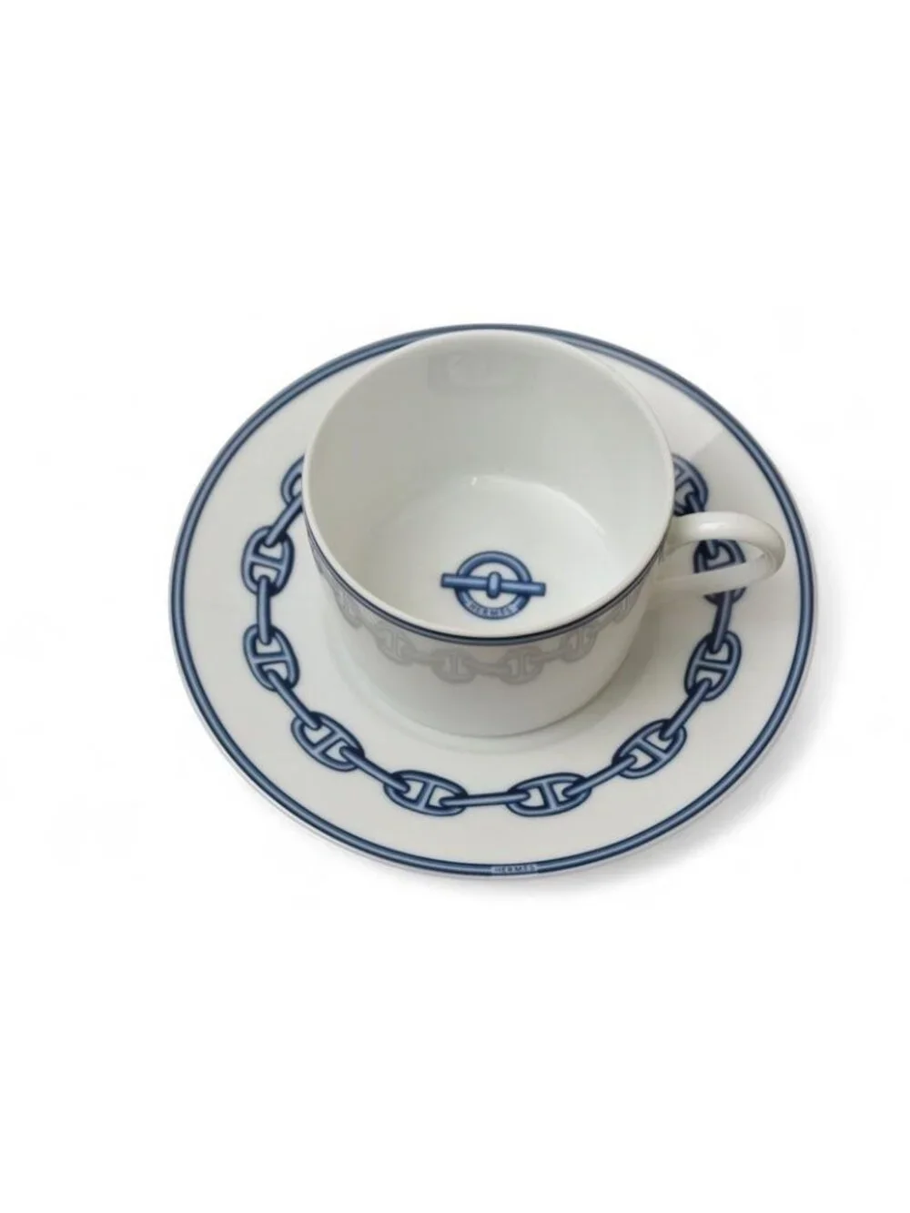 Hermes Set Of 2 Cups And Saucers Pottery Chaine D'Ancre Blue White
